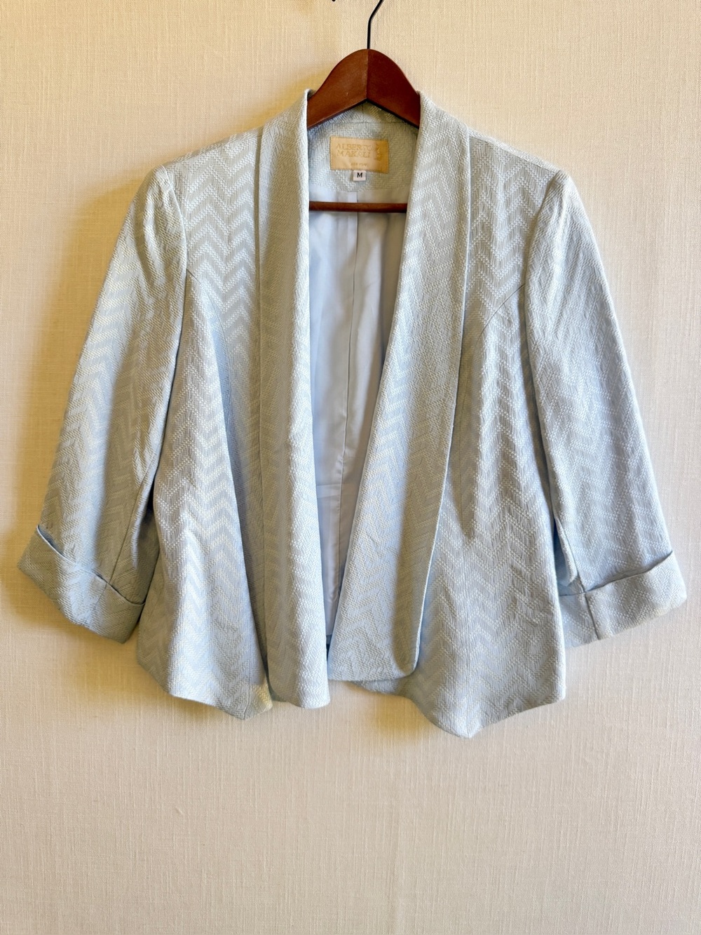 Alberto Makali Pale Blue Chevron Textured Open Front Blazer M⁠
